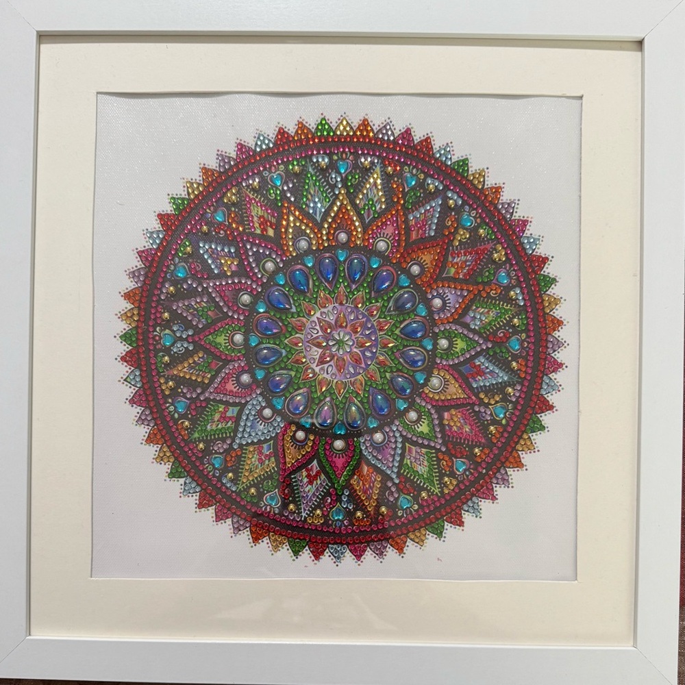 Colorful Mandala Art in White Frame, 12” * 12”